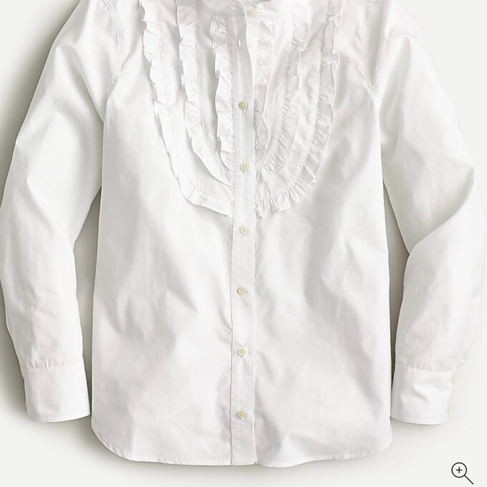 J. Crew White Ruffle Button Down Shirt